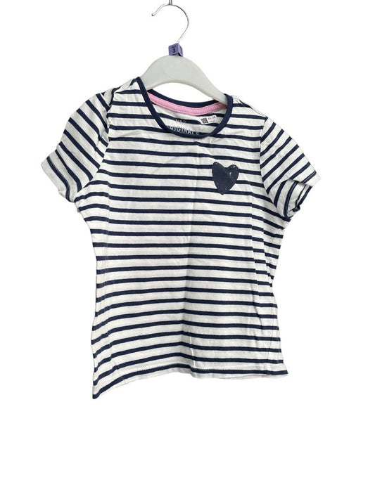 Preloved Marks & Spencer - Navy White Stripe With Heart T Shirt (3-4y) - Top