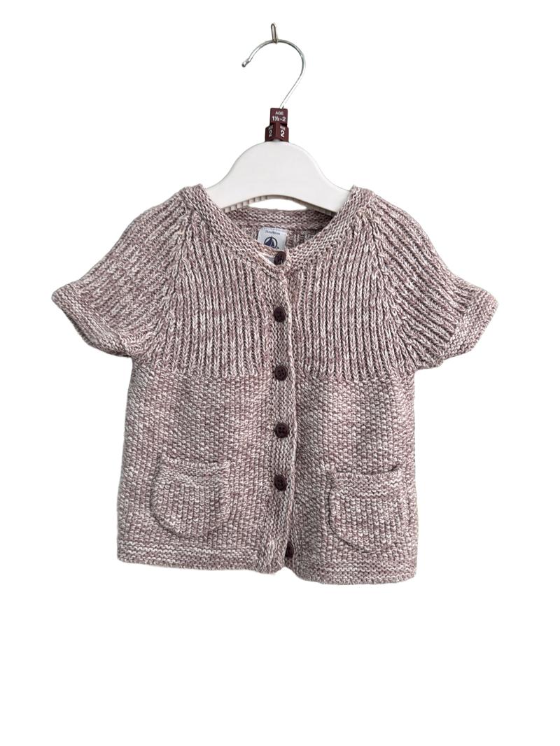Preloved Petit Bateau - Rose Fleck Short-sleeved Knit Cardigan (18-24m, 2-3y)