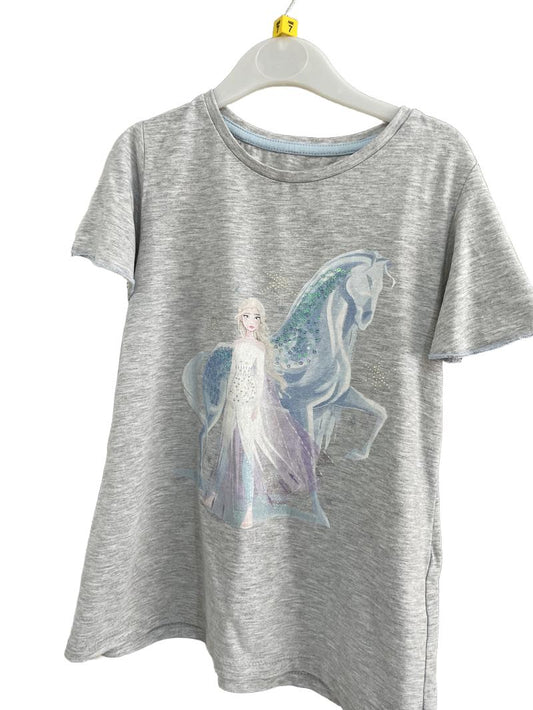 Preloved Disney - Gray Heather Elsa Sequin T Shirt (7-8y)