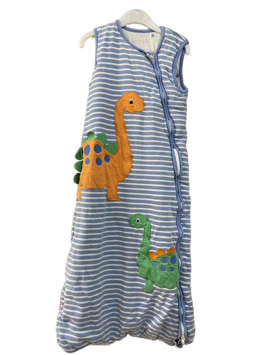 Preloved Jojo Maman Bebe - Sleepwear - Blue And White Stripe Orange Dino Applique Sleep Bag Thick (1.5-2y, 2-3y)