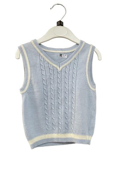 Preloved John Lewis - Top - Light Blue Cable Knit Vest Tank Top With White Trim (3-6m)