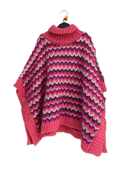 Preloved Next - Pink Purple Knit Turtleneck Poncho, 7-10 Yr (7-8y, 8-9y, 9-10y)