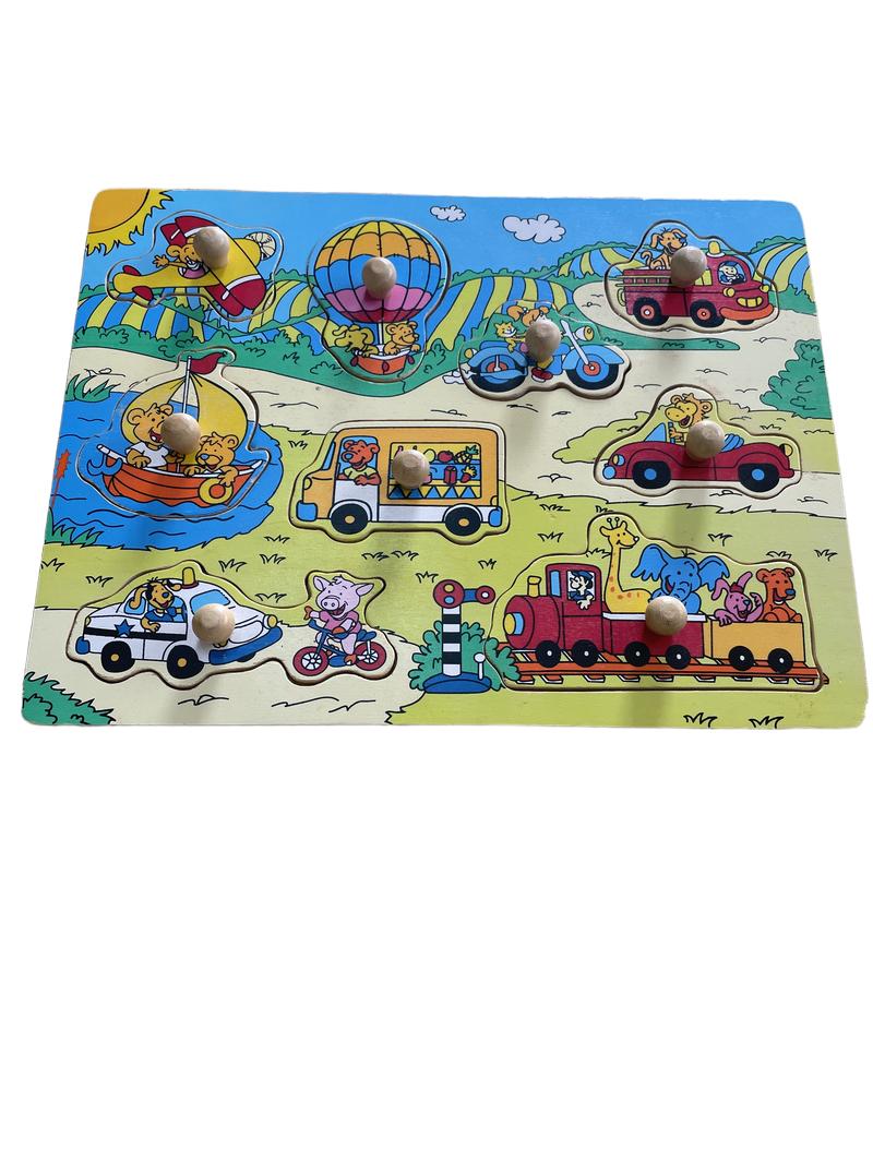 Preloved Toys - Wooden Peg Puzzle Vehicles. - Unknown Brand