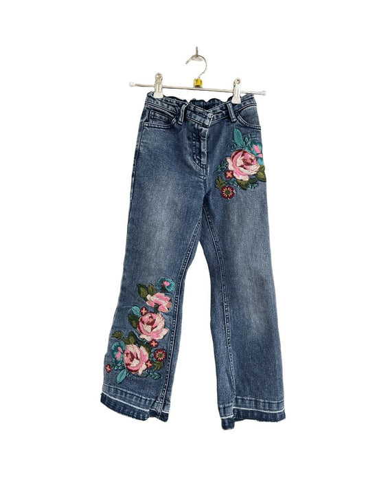 Preloved Monsoon - Blue Jeans With Floral Embroidery (7-8y)