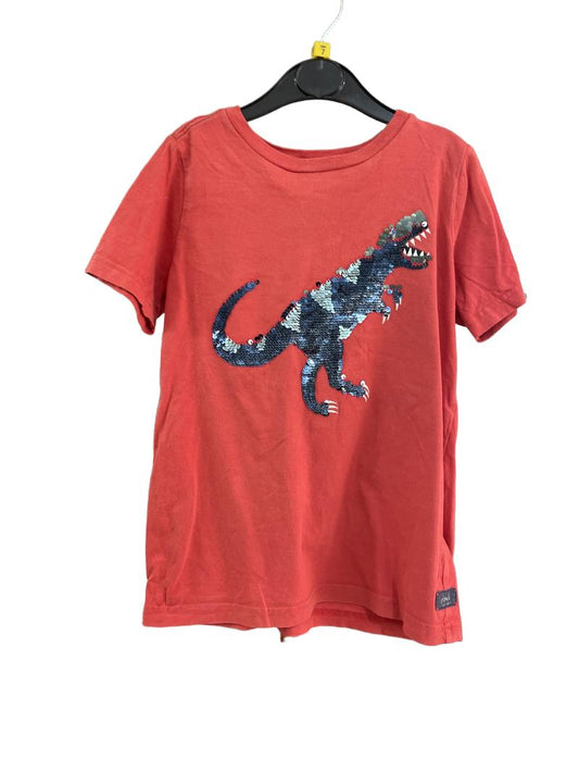 Preloved Joules - Red T Shirt With Sequin Dinosaur (7-8y)