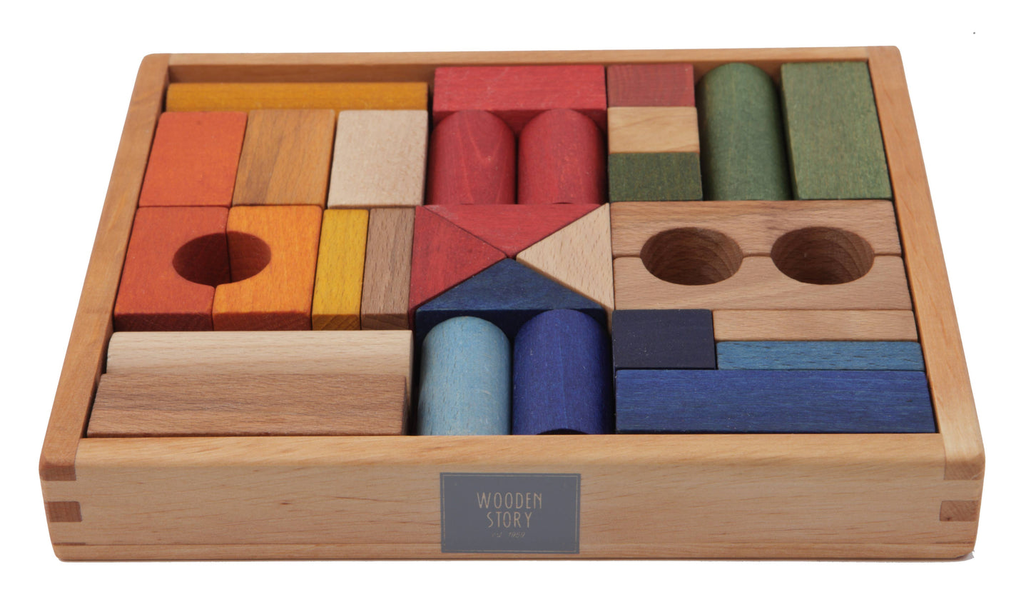 Wooden Blocks In Tray - 30 pcs Rainbow