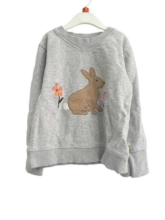 Preloved Frugi - Grey Jumper, Aplique Bunny And Flower Design. (4-5y)