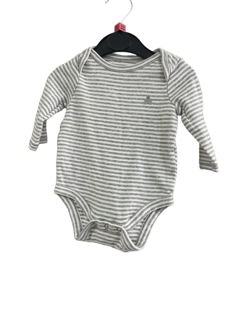 Preloved Baby Gap - Grey Stripe Long Sleeve Vest Top. (0-3m)