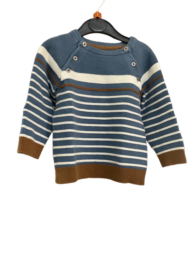 Preloved Obaibi - Blue, White, Brown Knit Jumper. (9-12m)