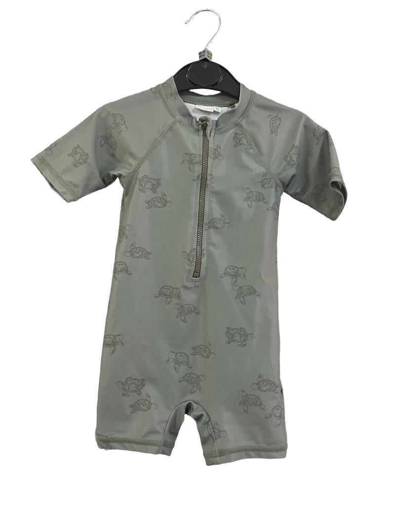 Preloved Little Dutch - Green Short Sleeved Swimsuit. Turtles. (12-18m)