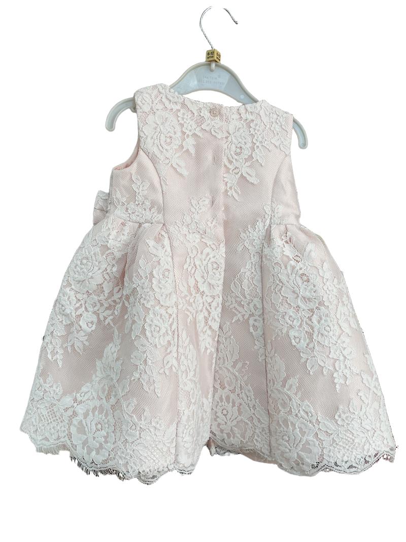Preloved Monsoon - Pink White Lace Satin Dress (6-12m)