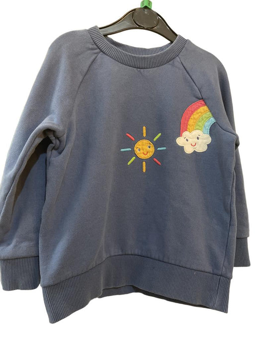 Preloved Kite - Blue Sun And Rainbow Applique Sweatshirt (5-6y)