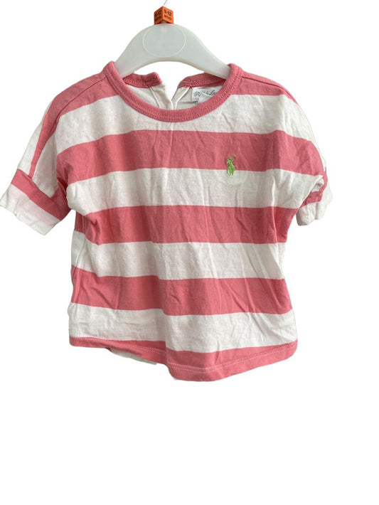 Preloved Ralph Lauren - Pink White Stripe Short-sleeved Shirt (9-12m) - Top