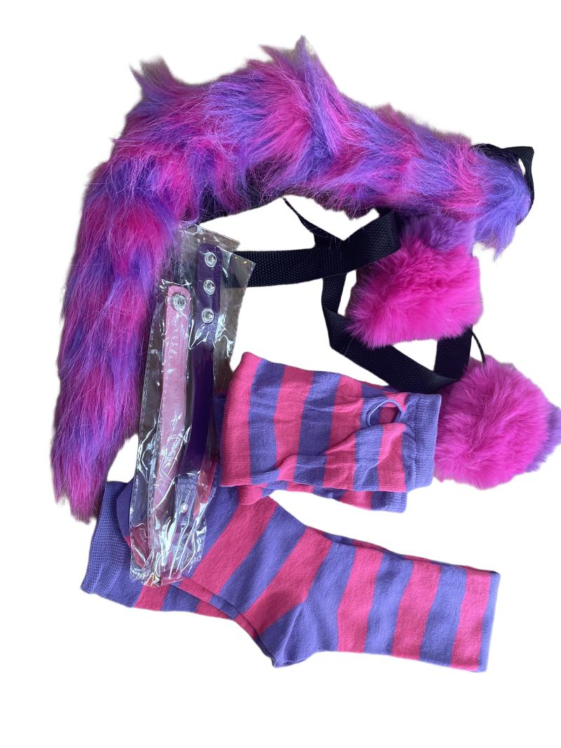 Preloved Unknown Brand - Pink And Purple Costume Accessories, Ears, Tail, Necklace, Hand Cover And Knee High Socks. (3.5 UK, 5 UK)