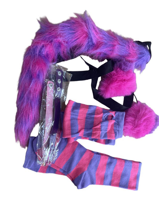 Preloved Unknown Brand - Pink And Purple Costume Accessories, Ears, Tail, Necklace, Hand Cover And Knee High Socks. (3.5 UK, 5 UK)