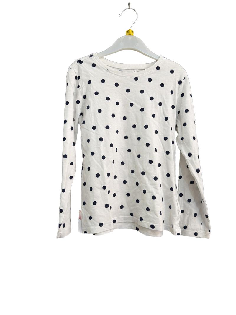 Preloved Sinsay - White Blue Polka Dot Long-sleeved T Shirt (7-8y)