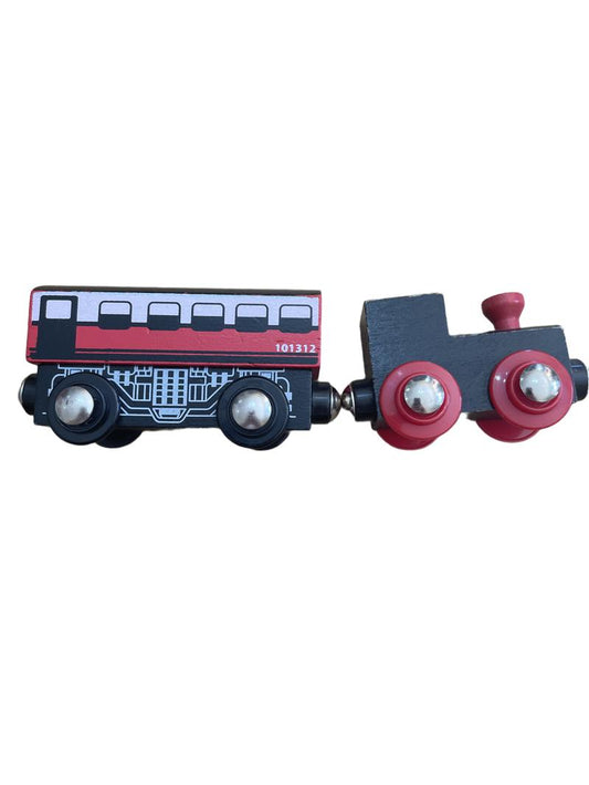 Preloved Toys - Black And Red Wooden Train With Carriage. - Unknown Brand