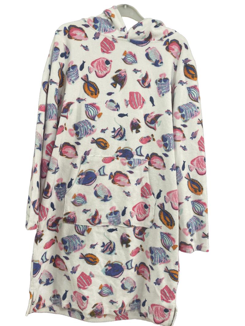 Preloved John Lewis - White Fish Print Terrycloth Towelling Robe (11-12y) - Swimwear