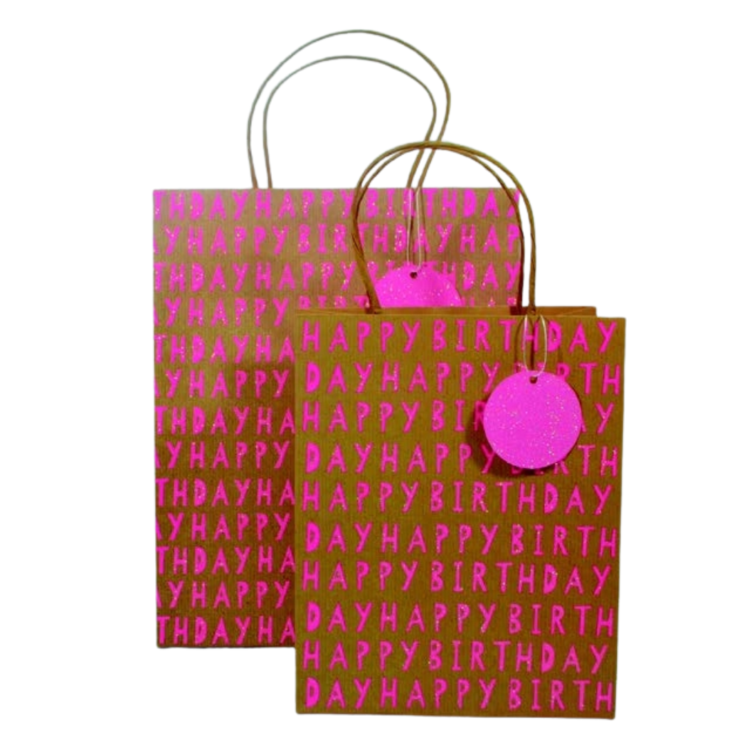 Neon Kraft Glitter Dots Gift Bags Spring Easter Mother's Day