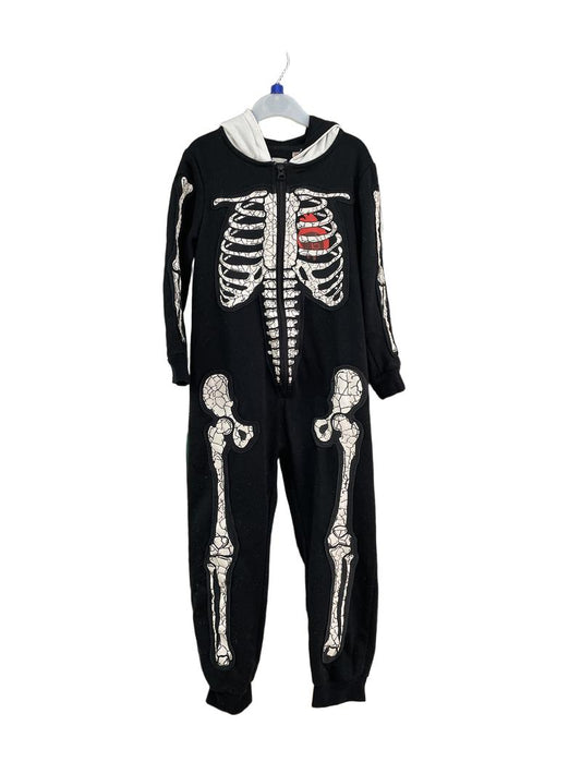 Preloved John Lewis - Black Skeleton Hooded Onesie (6-7y)