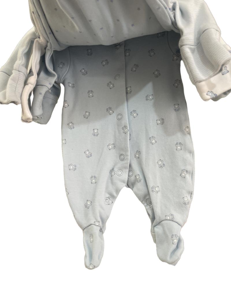 Preloved Next - Set Of 4 Blue Sleepsuits, Stripes, Stars And Bears. (Newborn)