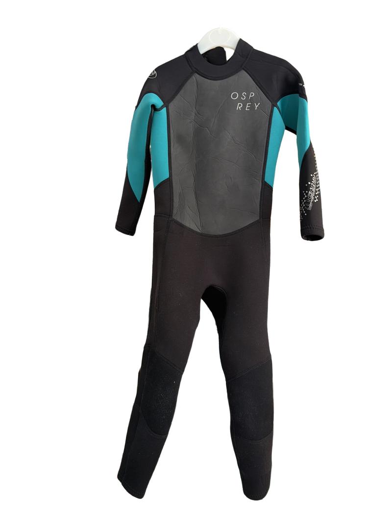 Preloved Osprey - Green Black Long-sleeved Wetsuit, Size Small (114-130 Cm) (6-7y)