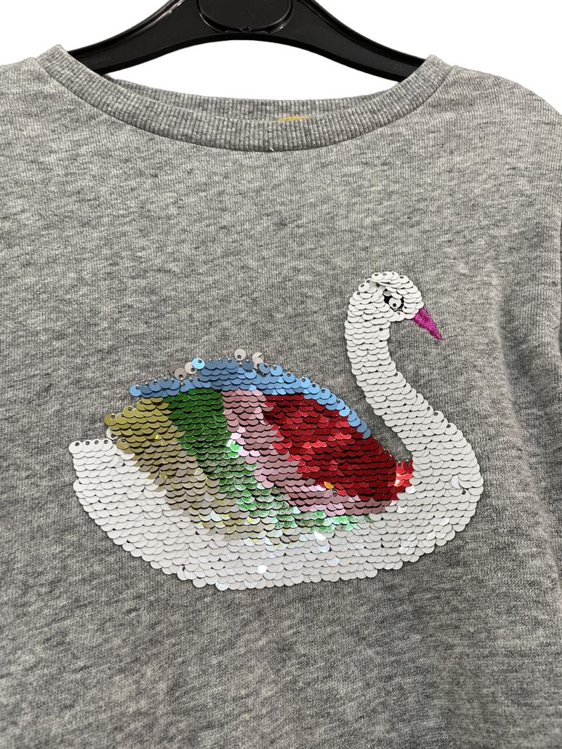 Preloved Mini Boden - Gray Sequin Swan Long-sleeved Dress (6-7y)