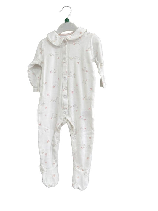 Preloved Mothercare - White Rabbit Print Long-sleeved Babygrow Sleepsuit With Feet (6-9m)