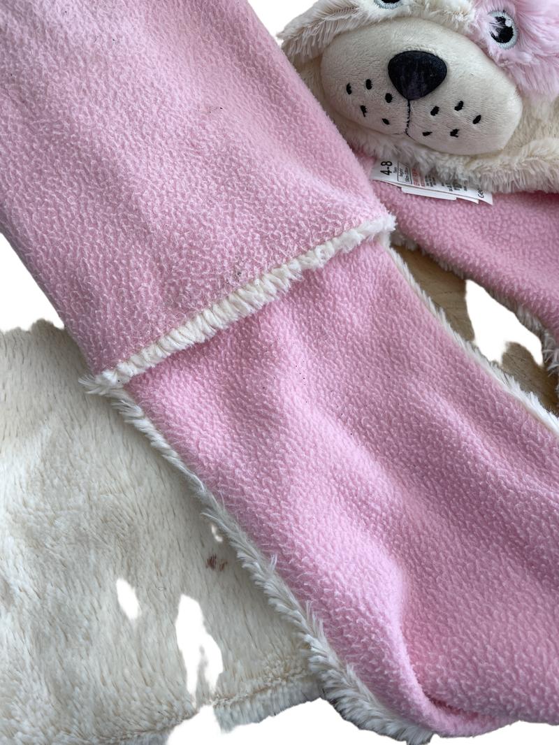 Preloved George - Cream Pink Dog Hat/hooded Pocket Scarf (4-5y, 5-6y, 6-7y, 7-8y)