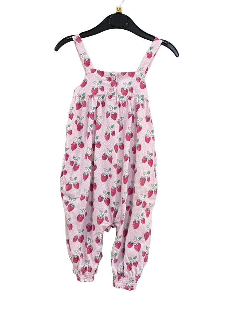 Preloved Jojo Maman Bebe - Pink Strawberry Dungarees (6-12m)