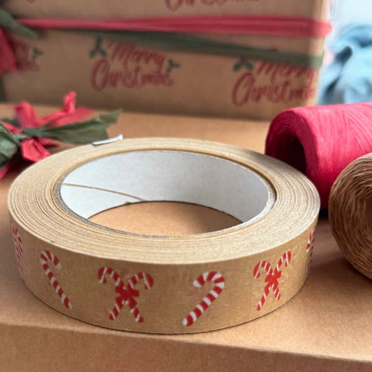 Red & White Festive Biodegradable Paper Tape 24mm x 50m