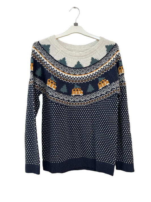 Preloved Fatface - Navy White Green Fair Isle Christmas Tree Bus Knit Jumper (12-13y)