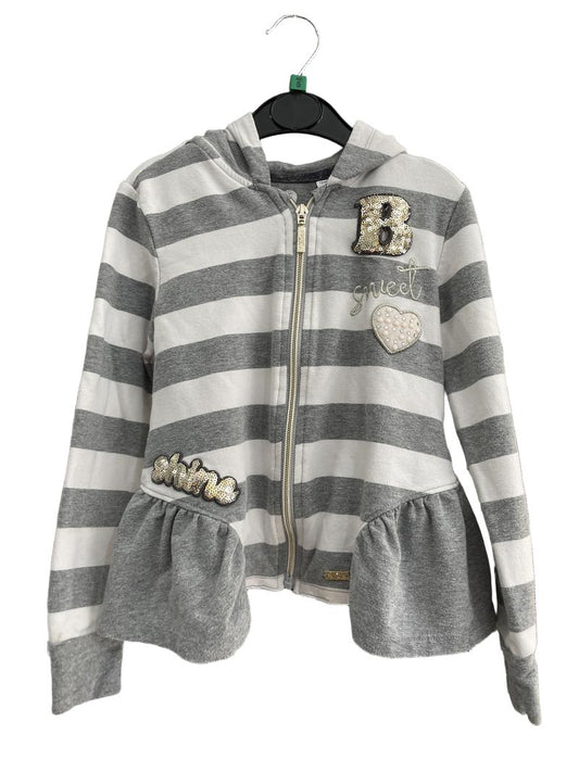 Preloved BluKids - Gray White Stripe Shine Sequin Applique Zip Hoodie (5-6y)