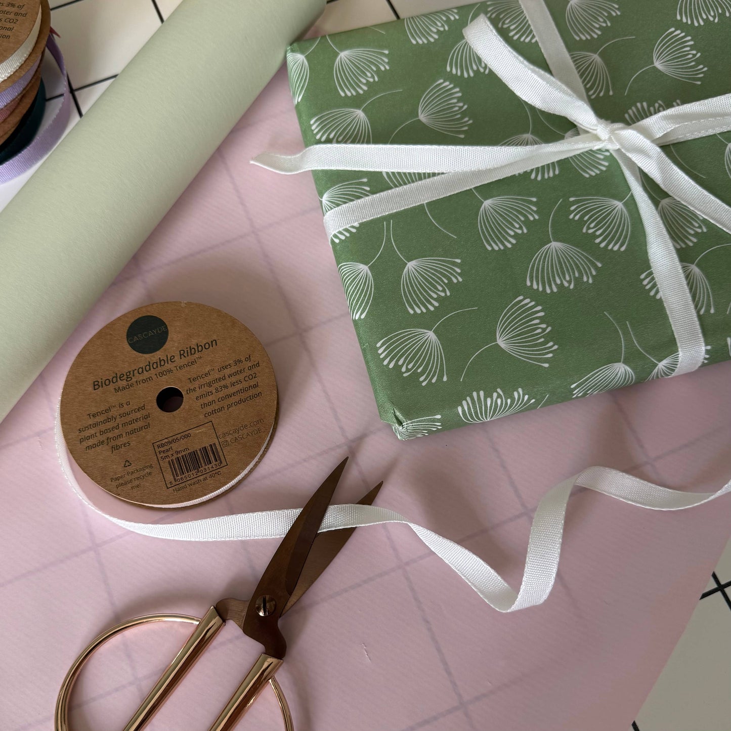 Pearl White Biodegradable Ribbon 5m Reel (9mm)