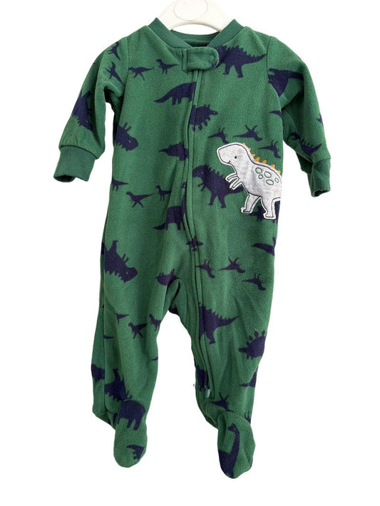 Preloved Carter's - Green Navy Dinosaur Fleece Sleepsuit With Applique (3-6m)