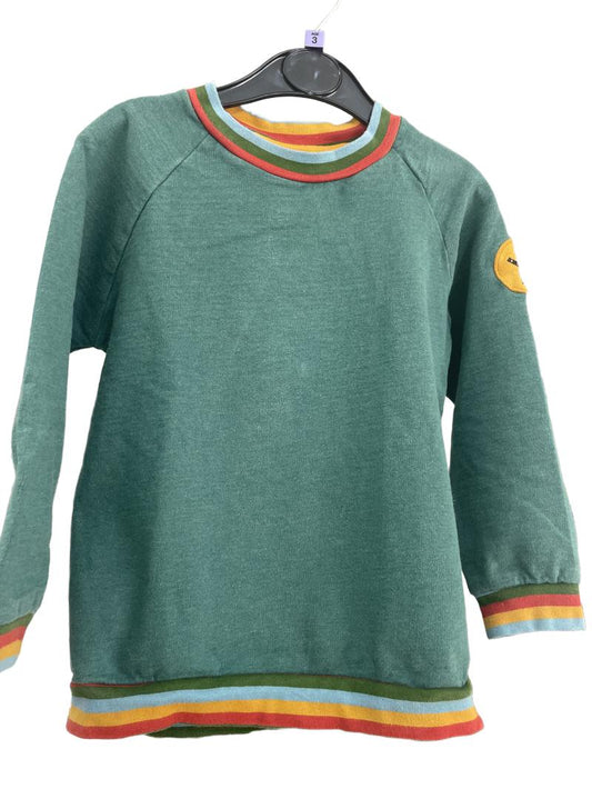 Preloved Little Green Radicals - Green Jumper With Multicolour Trim  (3-4y) - Top
