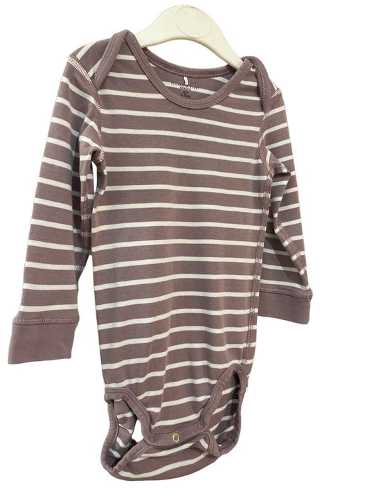 Preloved Polarn O. Pyret - Pink White Stripe Long Sleeve Onesie (9-12m)