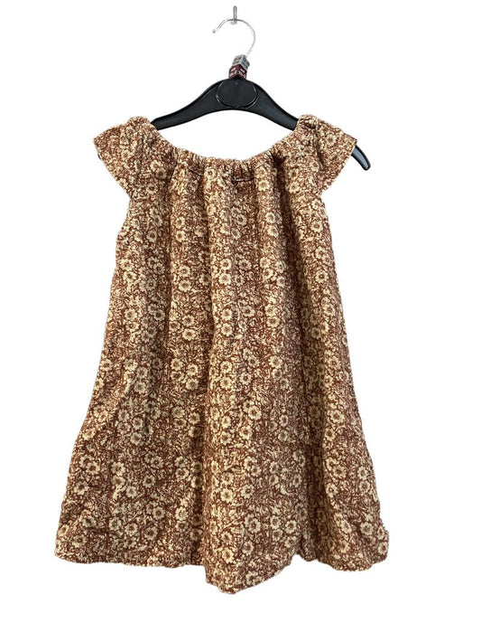 Preloved Little Rascals Clothing - Dress - Brown Floral Ditsy Corduroy Flutter Sleeve Dress (12-18m, 18-24m)