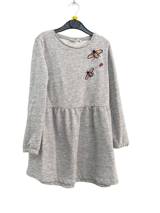 Preloved Name It. - Gray Pink Bee Embroidery Long-sleeved Dress (7-8y)