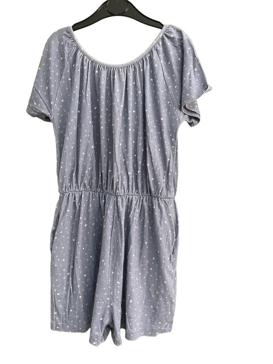 Preloved Mintie - Blue Short-sleeved Shorts Jumpsuit With White Star Print (7-8y) - Outfit