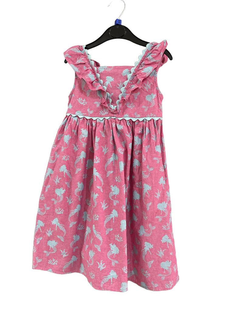 Preloved Penelope Mack - Pink Sleeveless Ruffle Dress With Blue Mermaid Print (6-7y) - Dress
