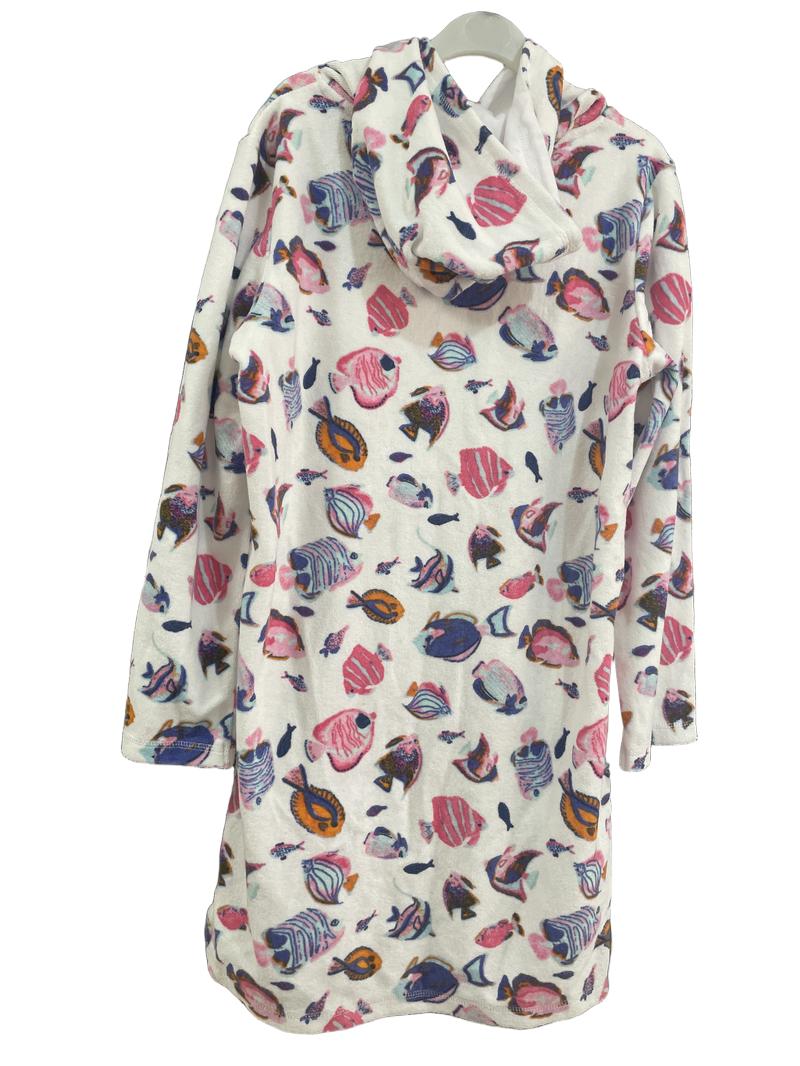 Preloved John Lewis - White Fish Print Terrycloth Towelling Robe (11-12y) - Swimwear