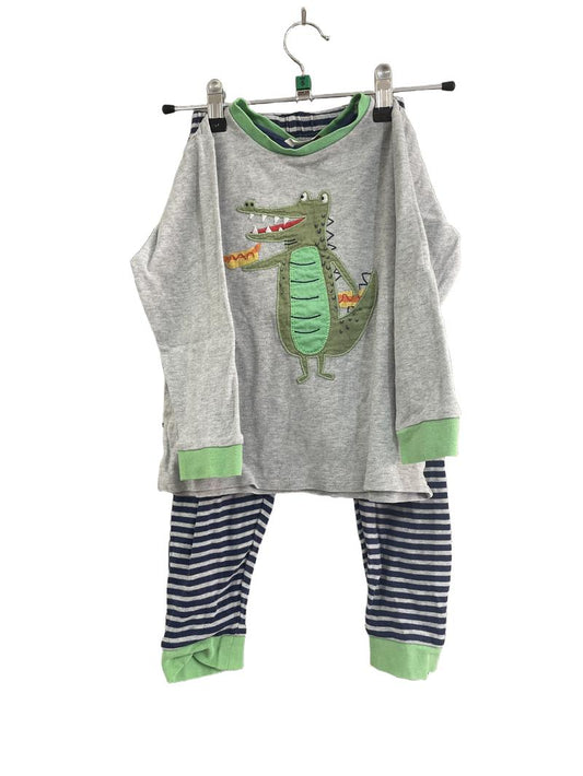 Preloved John Lewis - Pyjamas Crocodile Hot Dog Long Sleeve Top With Navy Stripe Trousers. (5y)