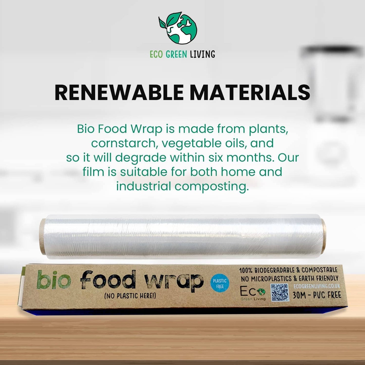 Compostable Cling Film - 1 roll x 30m - Eco Green Living