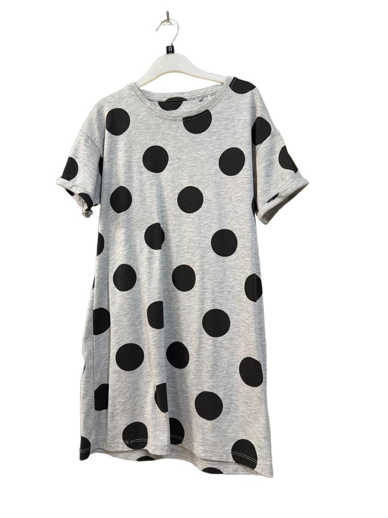 Preloved Next - Grey Black Polka Dot Night Gown Shirt (11-12y)