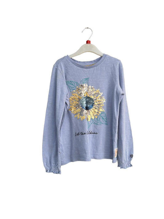 Preloved Fatface - Blue Sequin Flower Let The Sun Shine Long-sleeved Shirt (8-9y)