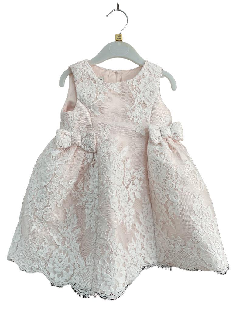 Preloved Monsoon - Pink White Lace Satin Dress (6-12m)