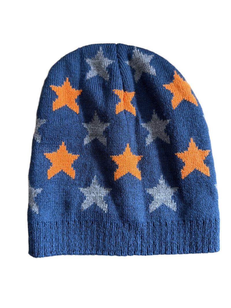 Preloved Bertie & Bo - Navy Orange Gray Star Knit Beanie (10-11y, 11-12y, 12-13y)
