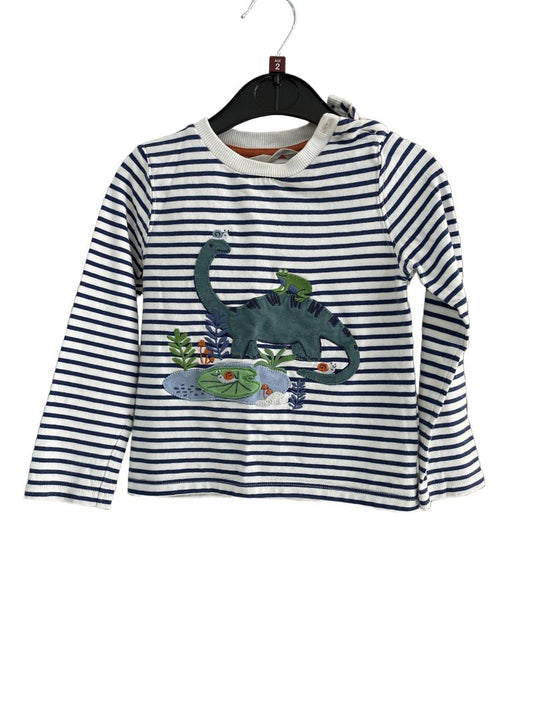 Preloved John Lewis - Navy White Stripe Dinosaur Flap Long-sleeved Shirt (2-3y)