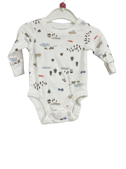 Preloved Carter's - White Long Sleeve Vest With Woodland Theme Print. (Newborn)